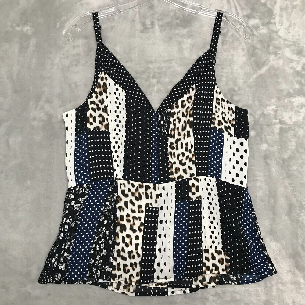 CAbi Mixed Print Crossover Tank Womens 4 Peplum V Neck Adjustable Straps - Picture 2 of 11
